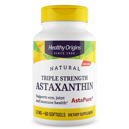 Healthy Origins Astaxanthin 12 mg bottle for daily immune and eye support.