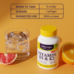 Healthy Origins daily supplement routine cue for reliable vitamin D3 and K2 intake.