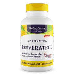 Healthy Origins Fermented Resveratrol bottle demonstrates premium antioxidant support.