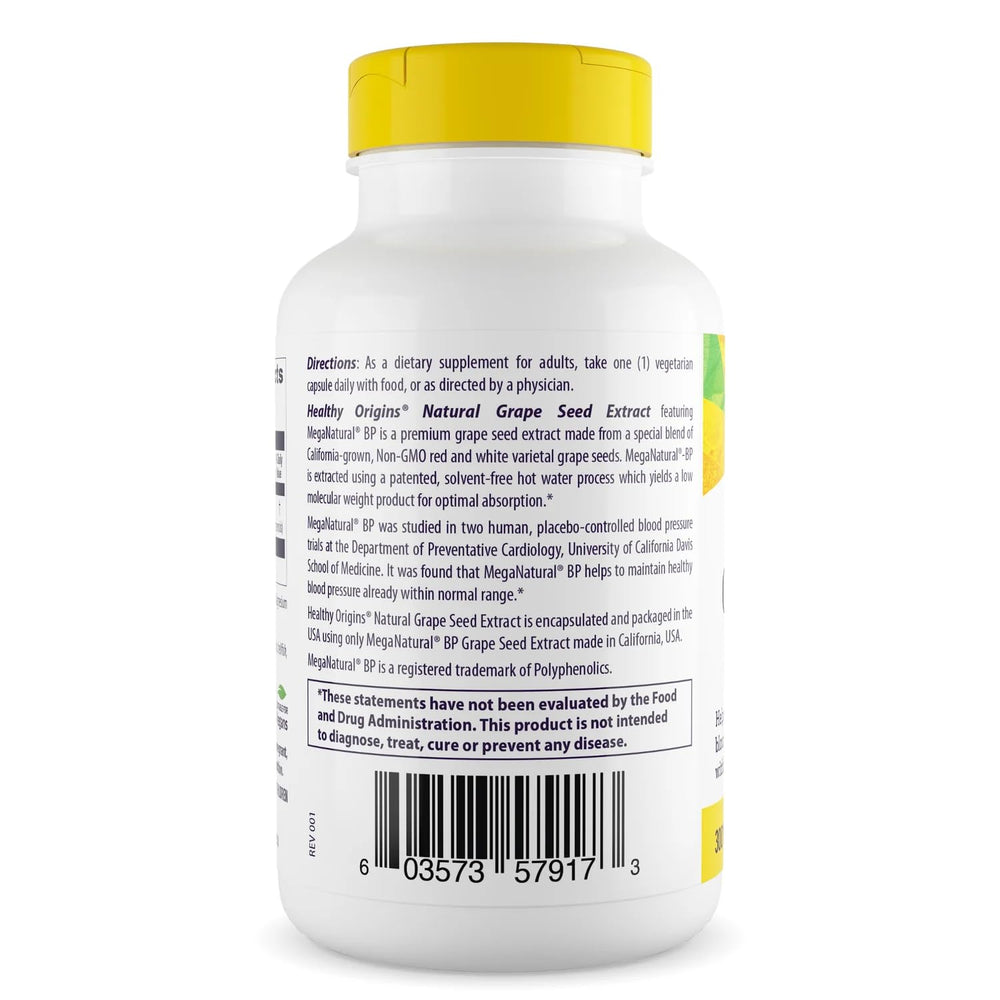 Healthy Origins MegaNatural-BP capsules displayed for convenient daily supplementation.