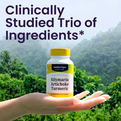 Healthy Origins Silymarin Artichoke Turmeric capsules closeup for daily wellness