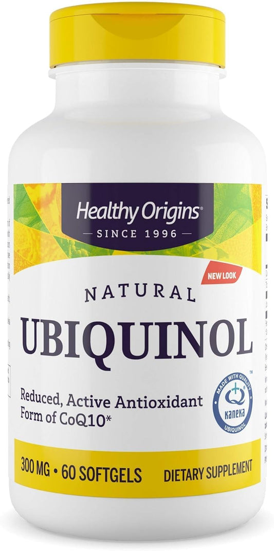 Healthy Origins Ubiquinol 300 mg bottle front shows active CoQ10 for energy support.