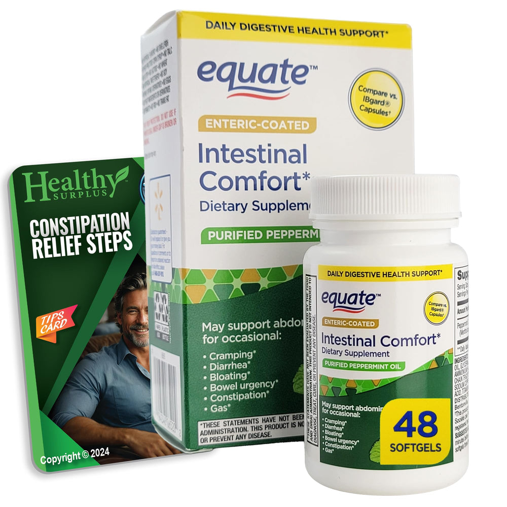Healthy Surplus Equate Peppermint softgels bottle for daily digestive support