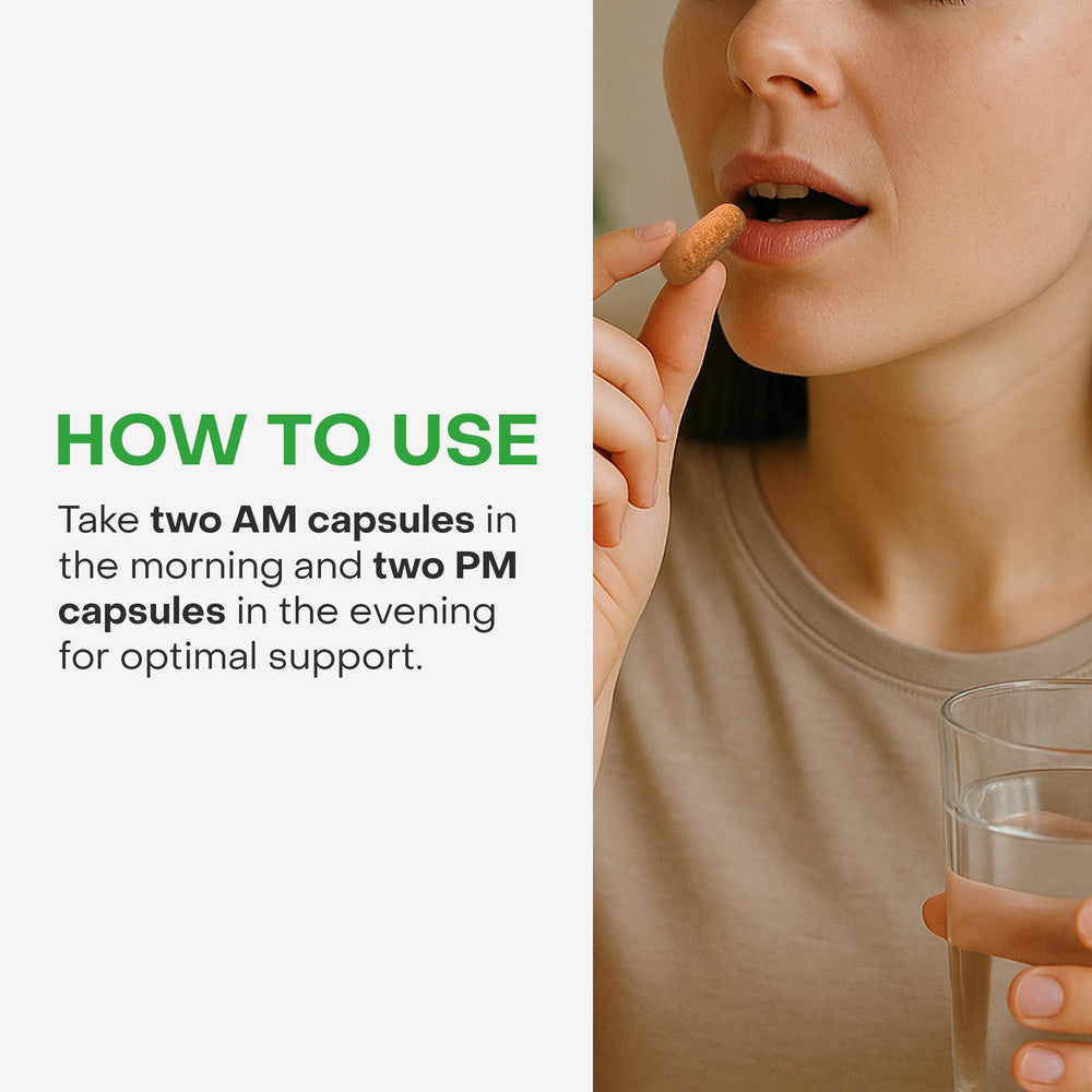 HealthyCell AM/PM box packaging showing 60 AM and 60 PM tablets.