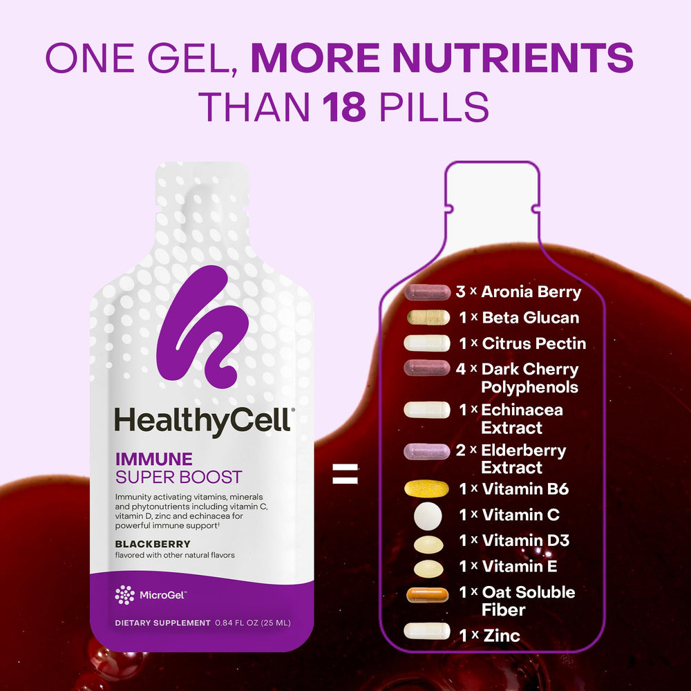 HealthyCell berry-flavor gel-pack close-up highlighting tasty daily intake.