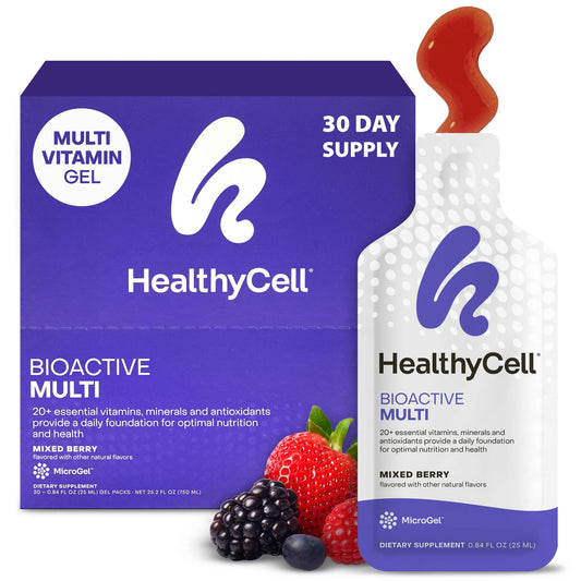 HealthyCell Bioactive Daily Liquid bottle with ultra-absorbable microgel for nutrition on demand