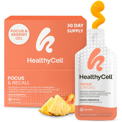 HealthyCell Focus & Recall microgel pack close-up, highlighting ultra-absorbable gel.