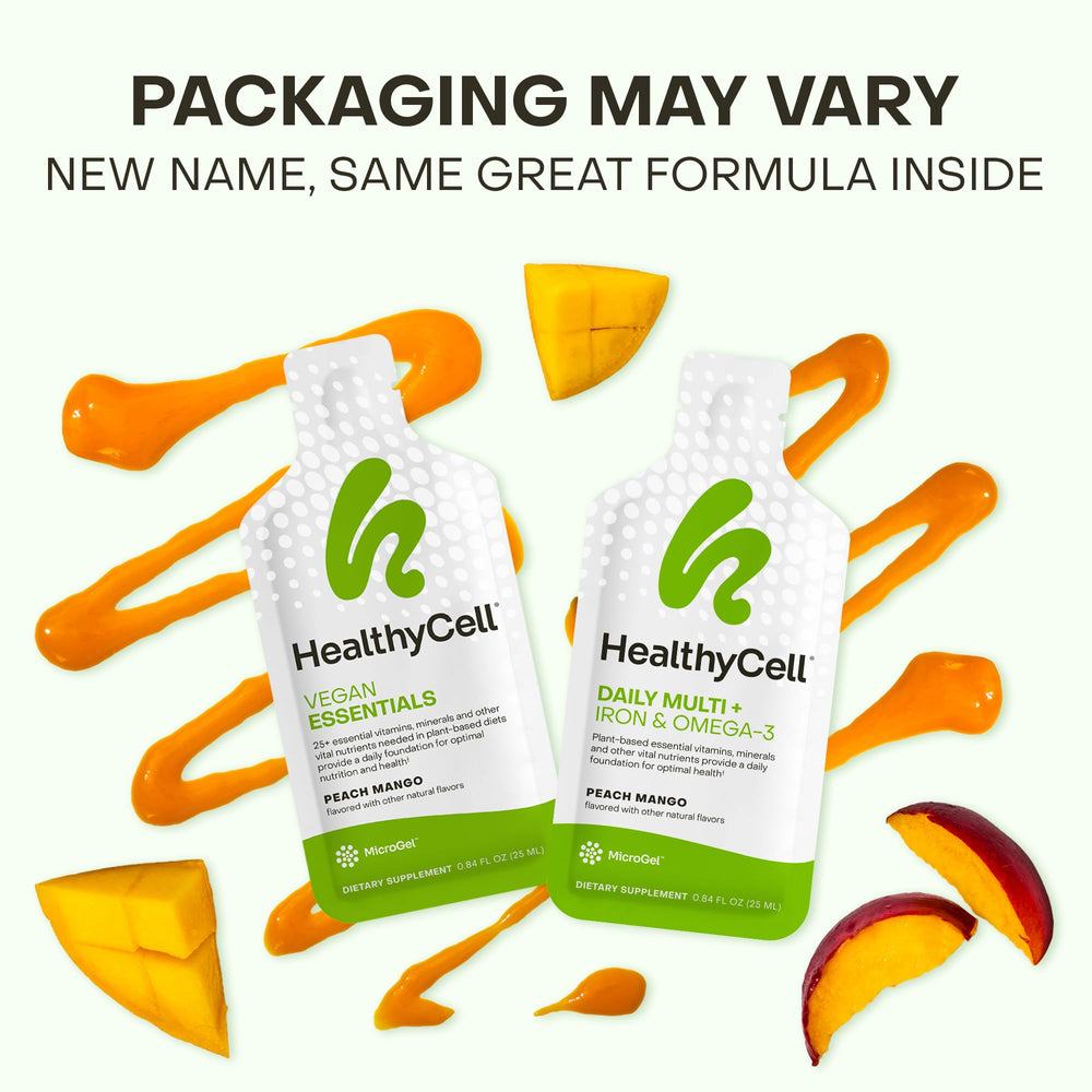 HealthyCell iron and omega-3 visual implies brain and heart support.