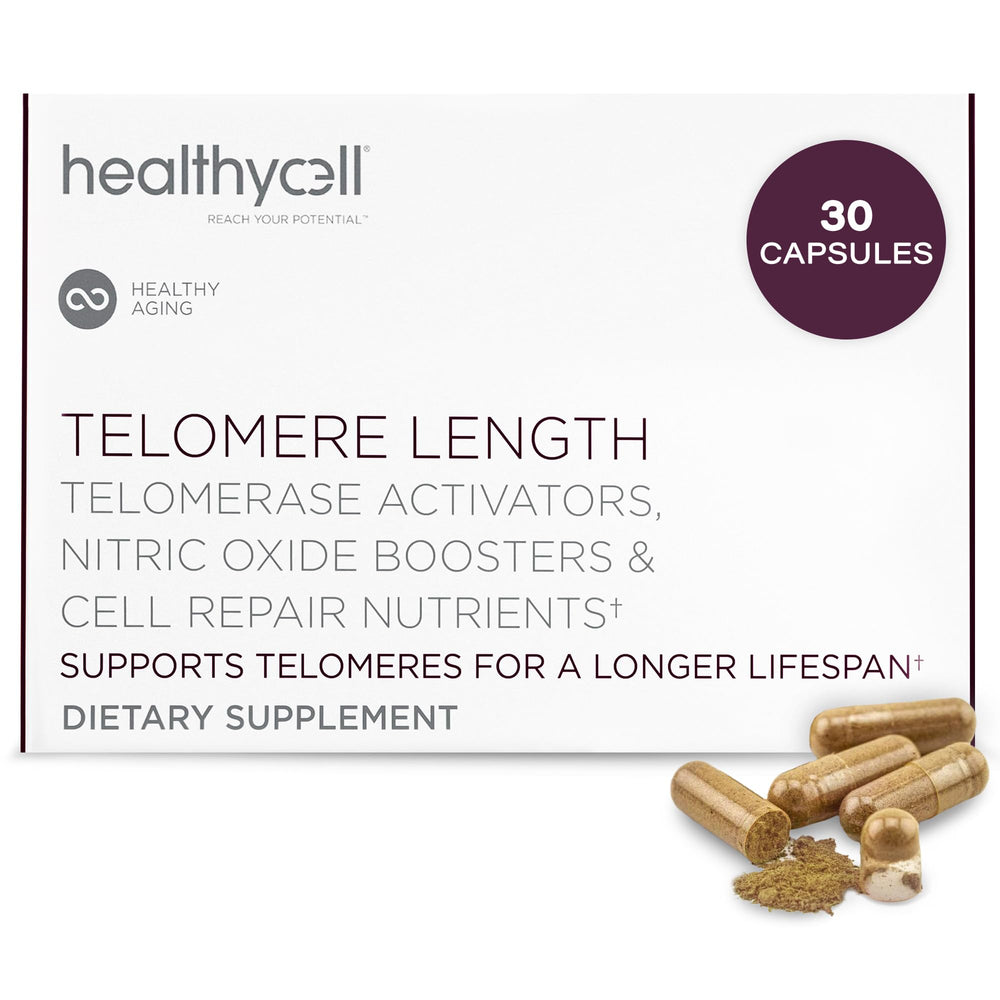Healthycell Telomere Length Supplement bottle with capsules for cellular health