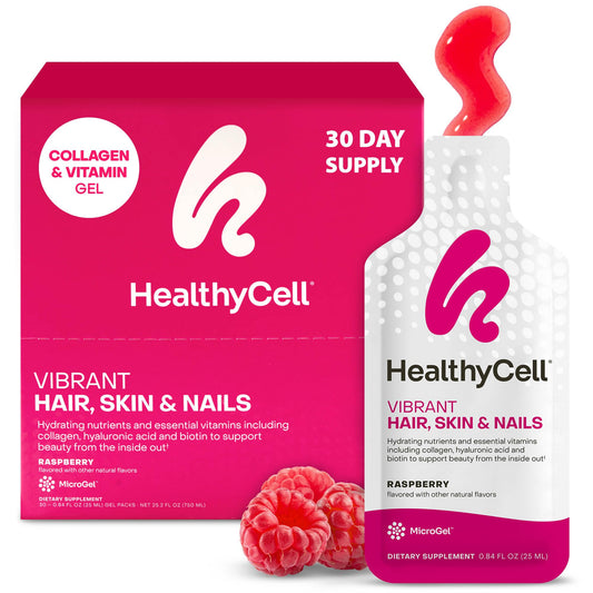 HealthyCell Vibrant gel pack with raspberry flavor for daily beauty support.