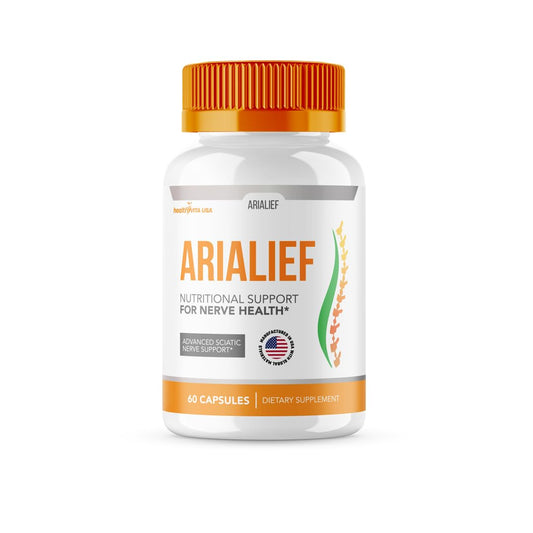 HealthyVita USA Arialief capsules bottle for daily energy support.