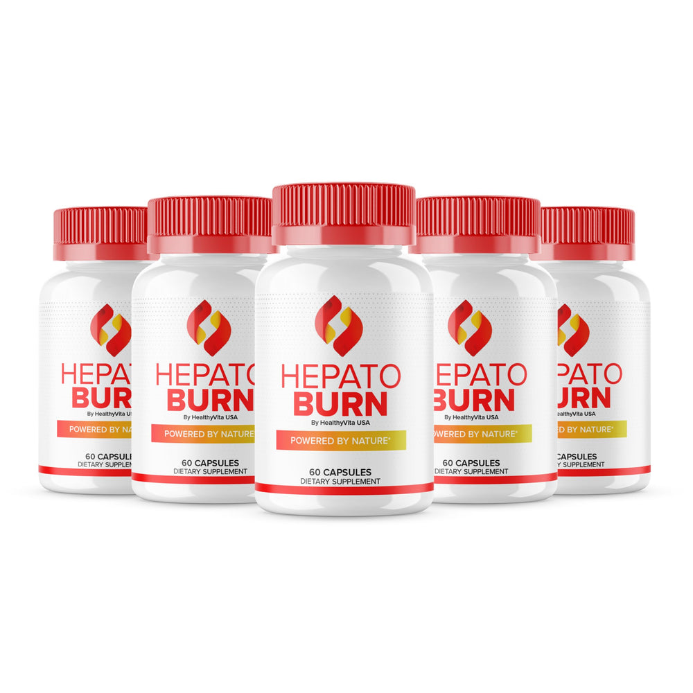 HealthyVita USA Hepato Burn bottle shows all-natural energy support for daily wellness.