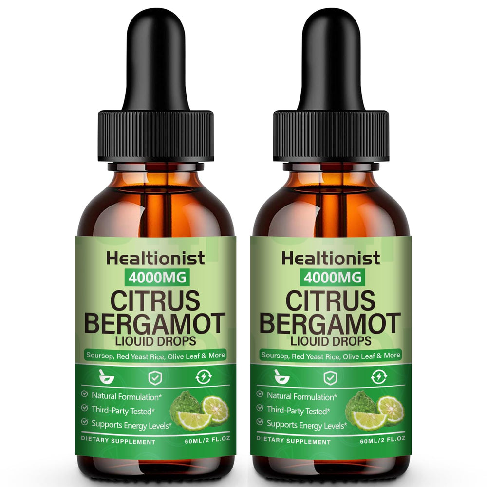 Healtionist 2-pack citrus bergamot liquid drops bottle front view supports daily cholesterol balance