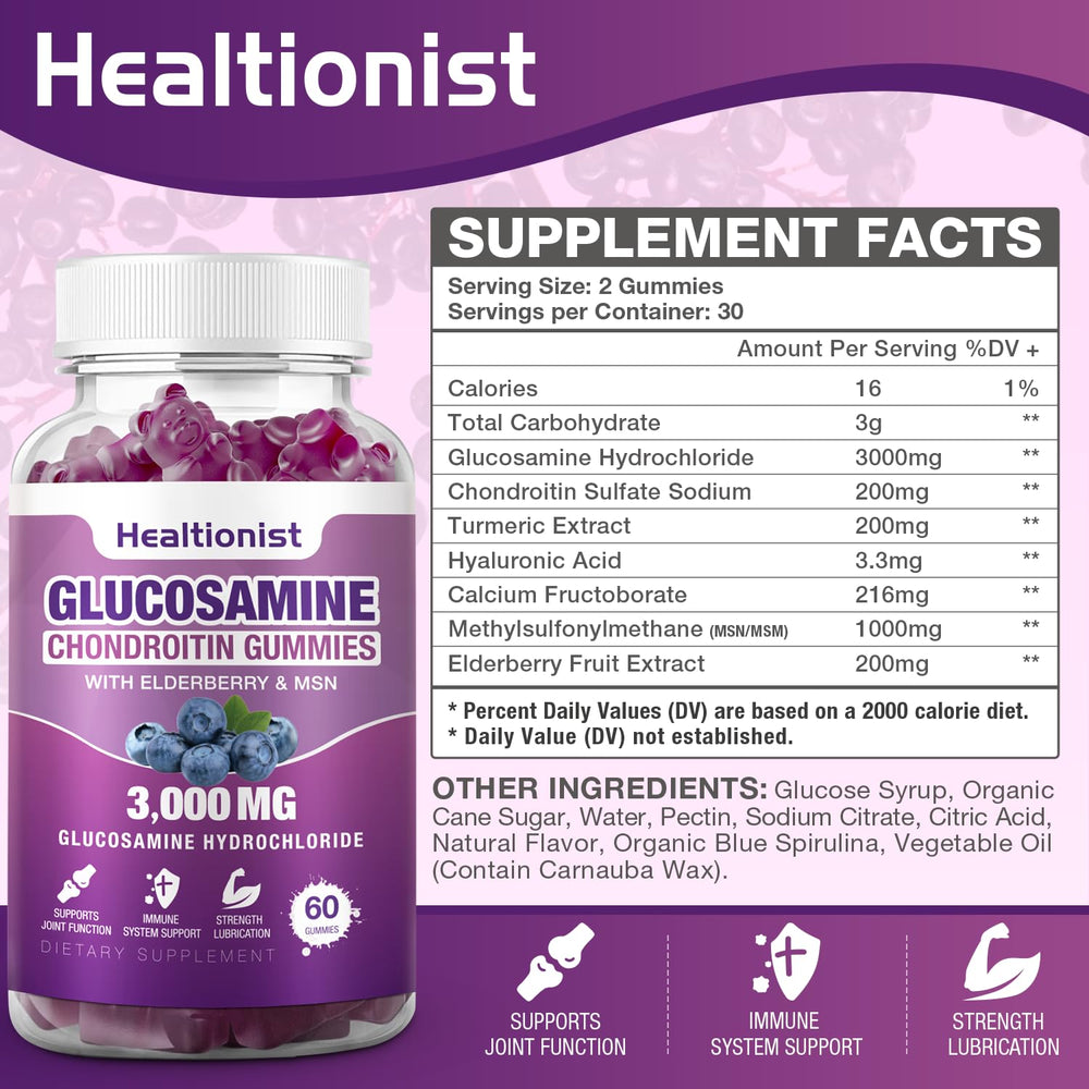 Healtionist 2 Pack gummies close-up reveals gummies designed for joint care.