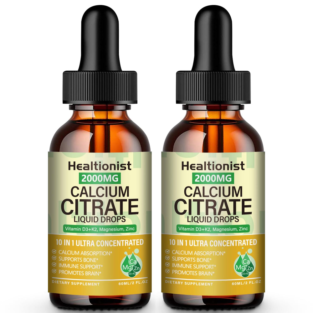 Healtionist 2packs calcium citrate drops bottle shows high absorption formula for daily bone support