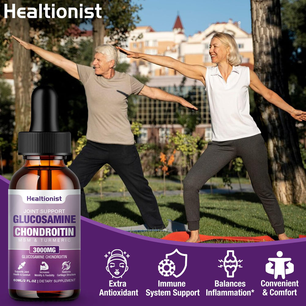 Healtionist liquid drops ingredients bottle—includes boswellia, turmeric, quercetin for antioxidant support.