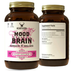 Heart & Soil brain supplement bottle close-up for focus and memory support