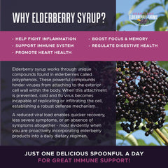 Close-up of label highlighting Midwest-sourced elderberries and natural ingredients.