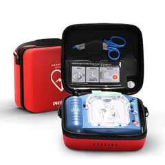 HeartStart OnSite AED defibrillator in a compact device form for quick access in public spaces.