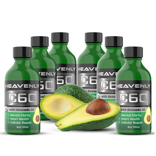 Heavenly Natural HNP Labs C60 avocado oil bottle pours for easy application and daily vitality.