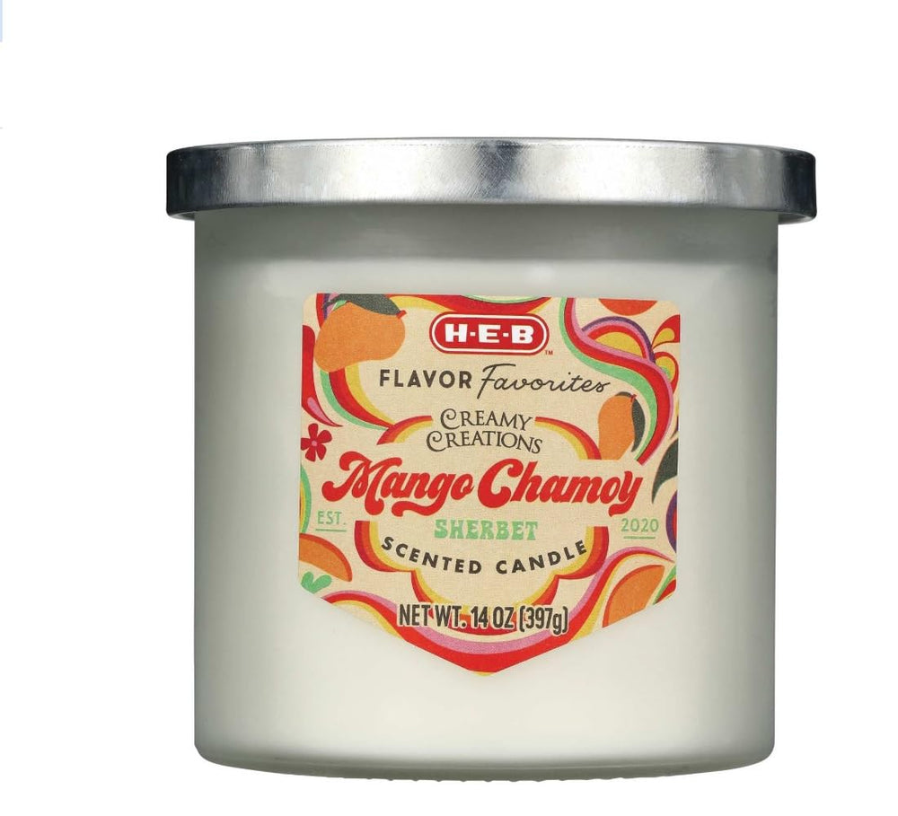 HEB Flavor Favorites Mango Chamoy candle for cozy spaces with fruity aroma.