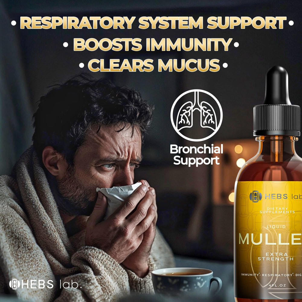 HEBS LAB Mullein Leaf Extract label closeup highlighting premium ingredients