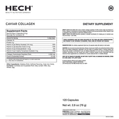 HECH Caviar Collagen ingredients panel featuring marine collagen and vitamins