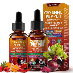 HEERB Cayenne Pepper Drops bottle highlighting compact packaging for metabolism support.