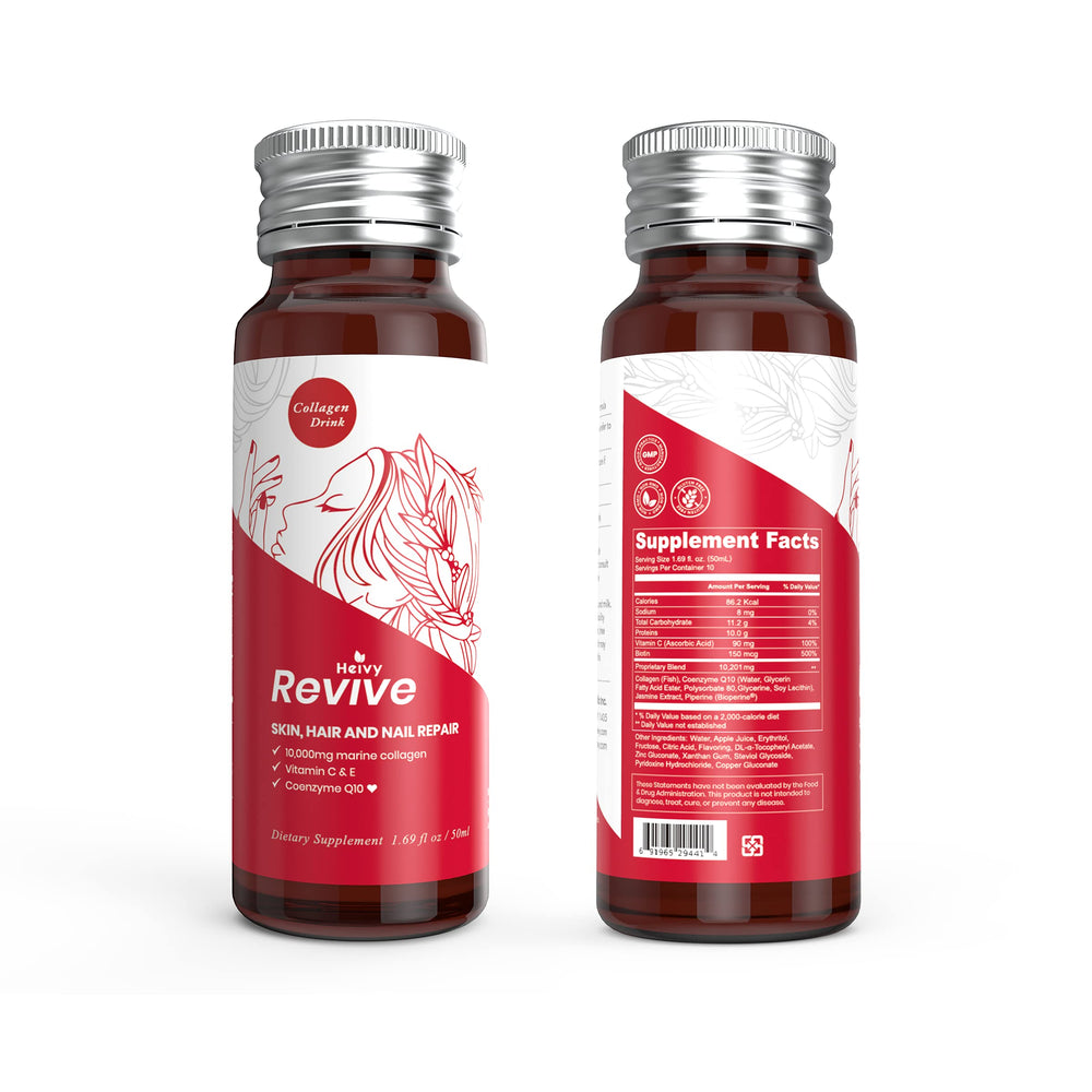 Heivy liquid collagen ready-to-drink display captures a convenient bottle in a modern setting.