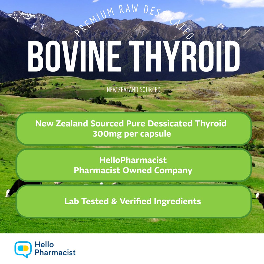 HelloPharmacist freeze-dried bovine thyroid close-up suggesting metabolism support