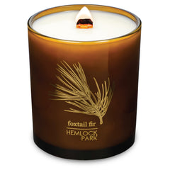 Hemlock Park Amber and Gold Wood Wick Candle with a steady flame for cozy spaces