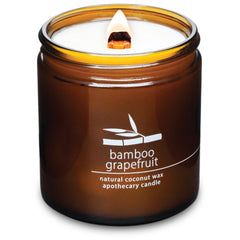 Hemlock Park Bamboo Grapefruit candle with a crackling wooden wick for cozy ambiance.