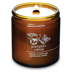 Hemlock Park candle in amber jar with pumpkin creme scent for cozy evenings