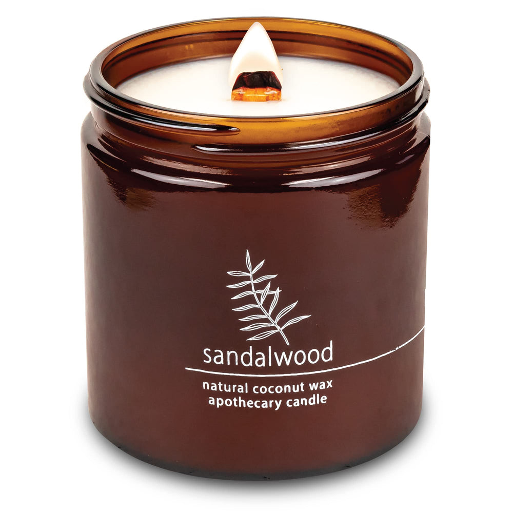 Hemlock Park crackling wood wick candle with sandalwood aroma for cozy ambiance