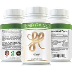 Hemp Gainer women-focused formula label close-up for weight gain support.