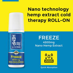 Close-up of roll-on application from HEMP LIVING Freeze for targeted relief.