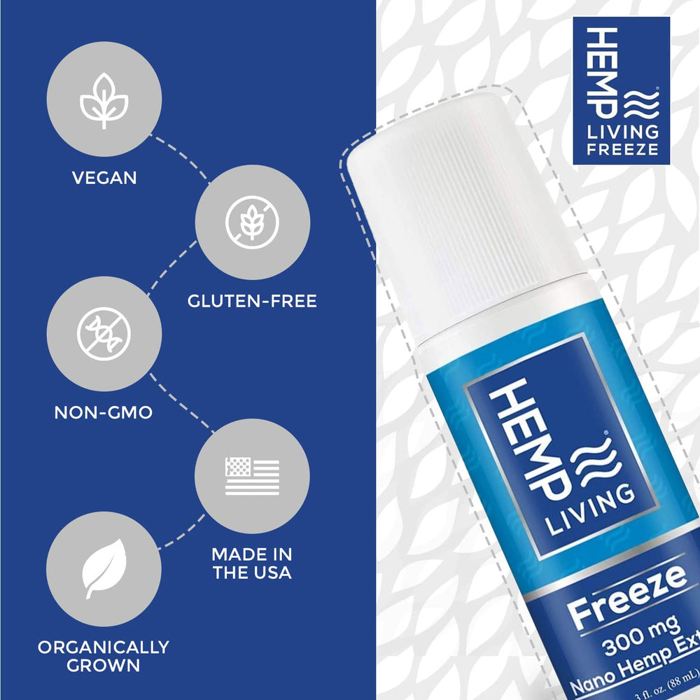 HEMP LIVING Freeze Roll-On used post-workout for soothing muscle tension.