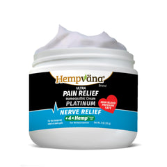 Hempvana Platinum Nerve Relief Cream bottle shows fast-absorbing relief in use