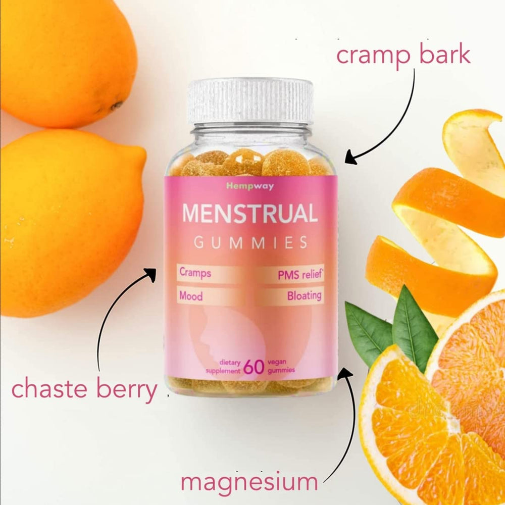 HEMPWAY menstrual gummies orange gummies closeup show easy daily use