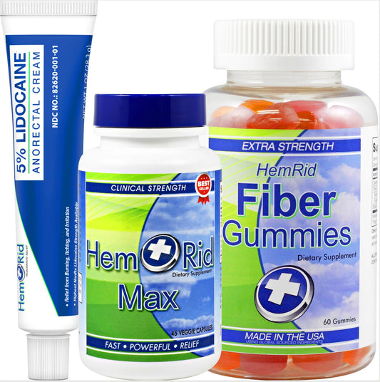 HemRid Max capsules bottle for internal hemorrhoid support and comfort.
