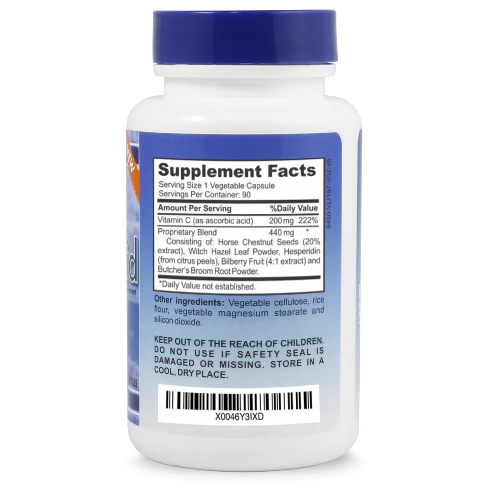 Illustration of key ingredients like horse chestnut and witch hazel for circulation support