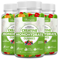 Hemyum Creatine Monohydrate Gummies bottle front showing 240 vegan gummies for daily performance support