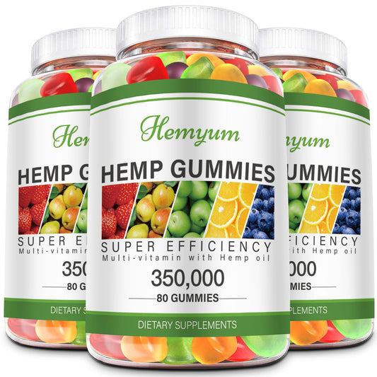 Hemyum hemp gummies bottle on table offering convenient daily support