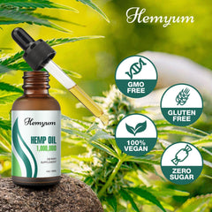 Hemyum hemp oil bottle with dropper, precise dosing for easy routine.