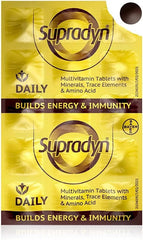 The HENU Supradyn bottle front label highlights essential vitamins for daily use.