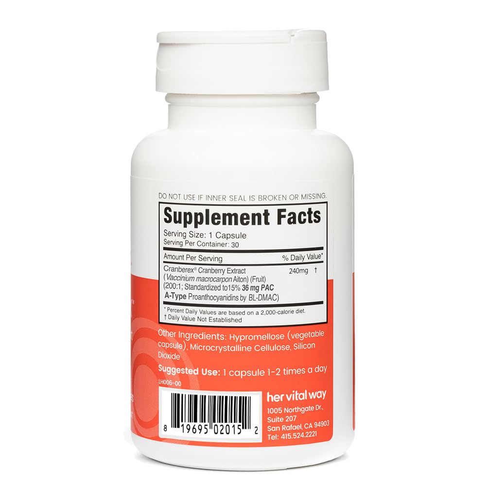 Cranberex capsules close-up highlighting 36 mg PAC potency for urinary health.