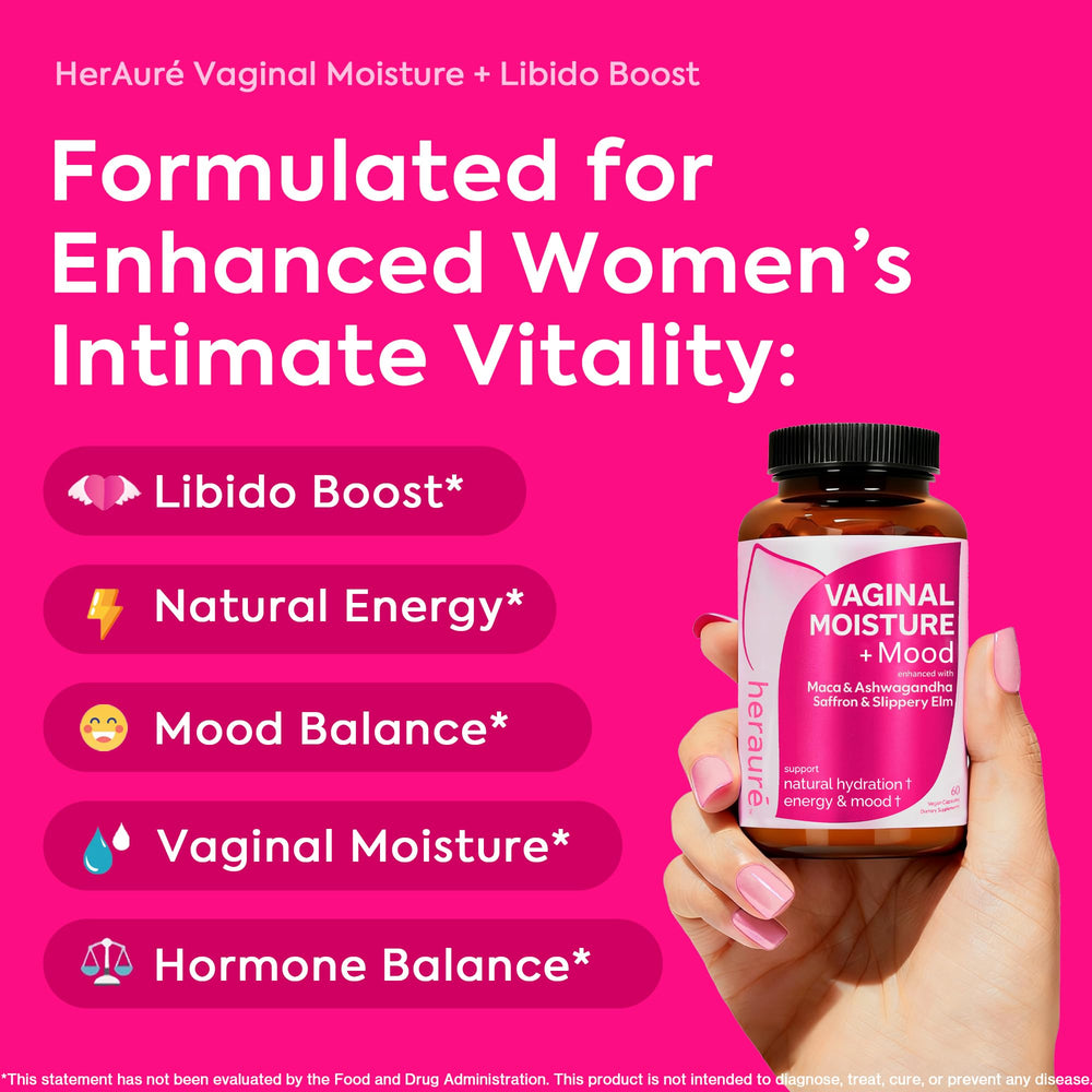 HerAuré Libido Support Capsules highlighting mood and energy potential