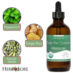 Herb Lore Ease The Quease dropper and bottle capture kid-friendly, alcohol-free soothe.