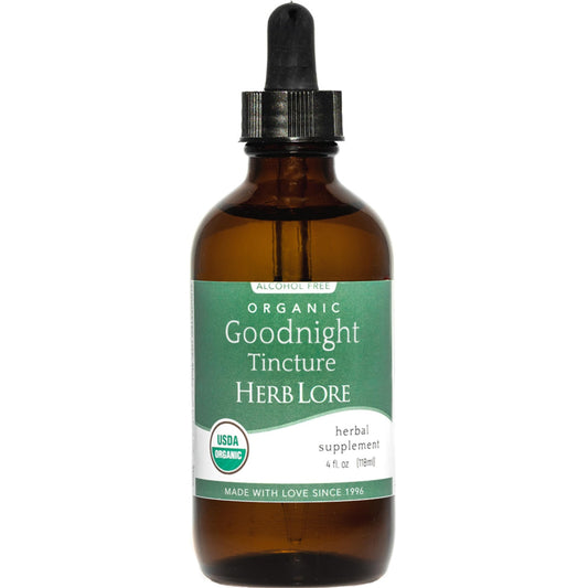 Herb Lore GoodNight tincture bottle pour for a calm evening routine