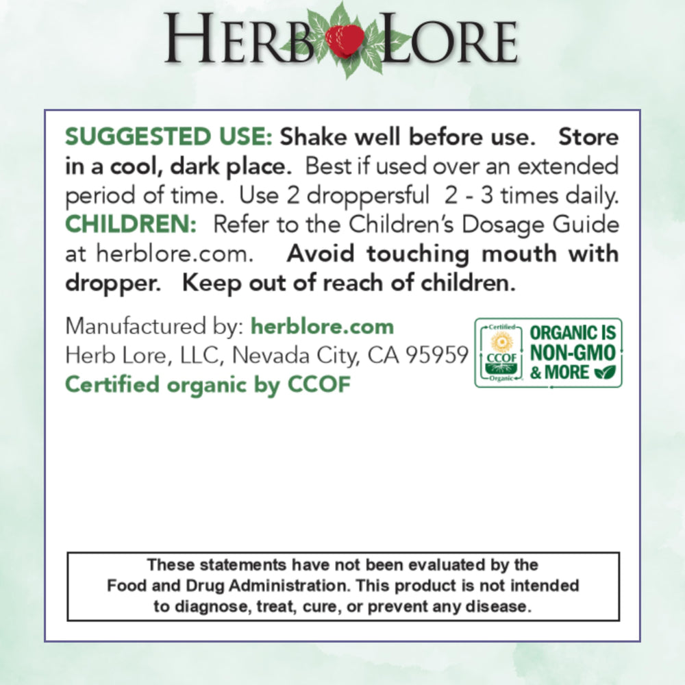 Herb Lore Iron Tonic dosing guide graphic supports age-appropriate administration